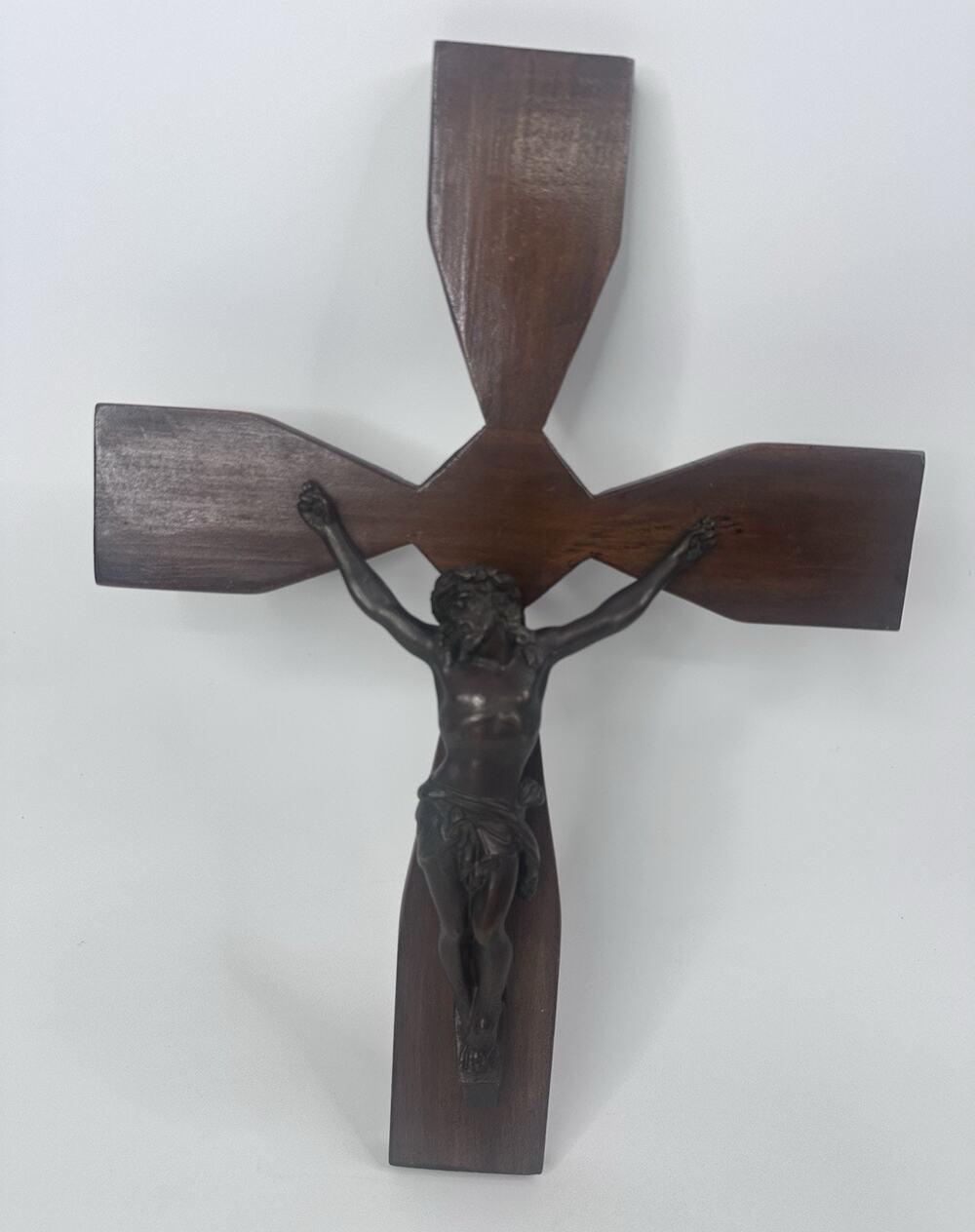 Vintage Wall Crucifix 16” Christ on Wooden Cross MCM European Sacred